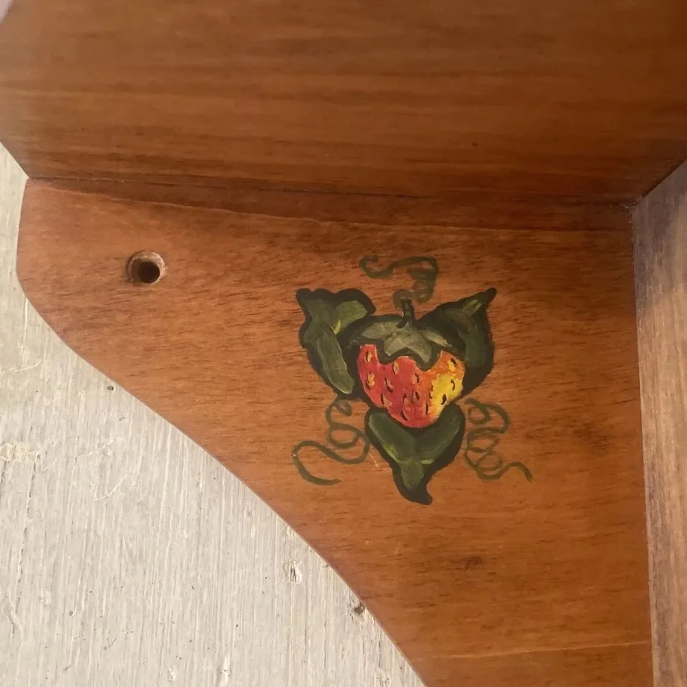 Handmade Wood Wall Shelf w/ Painted Red Strawberries 10” Country Cottage Core